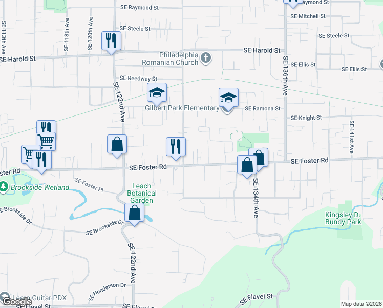 map of restaurants, bars, coffee shops, grocery stores, and more near 12841 Southeast Foster Road in Portland