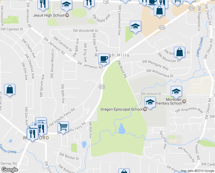 map of restaurants, bars, coffee shops, grocery stores, and more near 6349 Southwest Old Scholls Ferry Road in Portland