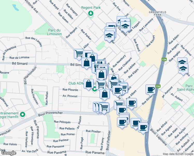 map of restaurants, bars, coffee shops, grocery stores, and more near 2073 Avenue Victoria in Saint-Lambert