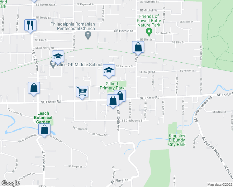 map of restaurants, bars, coffee shops, grocery stores, and more near 6314 Southeast 134th Avenue in Portland