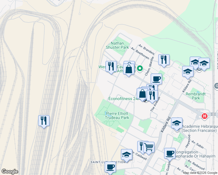 map of restaurants, bars, coffee shops, grocery stores, and more near 6767 Chemin Louis Pasteur in Côte Saint-Luc