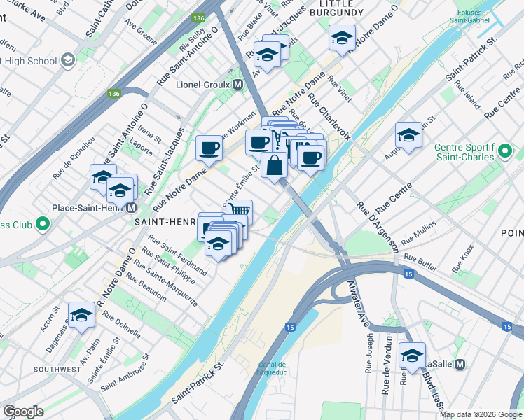 map of restaurants, bars, coffee shops, grocery stores, and more near 3735 Rue Saint-Ambroise in Montréal