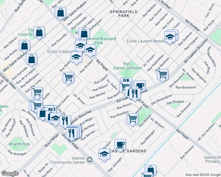 map of restaurants, bars, coffee shops, grocery stores, and more near 5020 Rue Michel in Longueuil