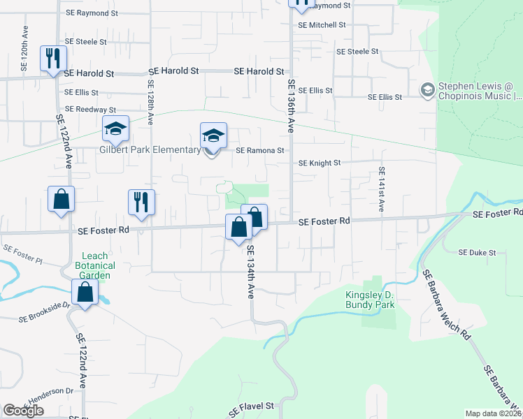 map of restaurants, bars, coffee shops, grocery stores, and more near 6314 Southeast 134th Avenue in Portland