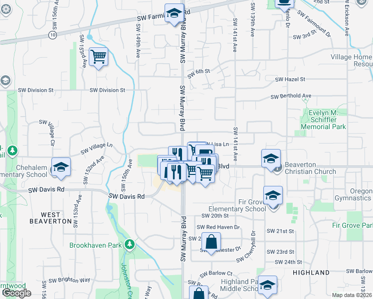 map of restaurants, bars, coffee shops, grocery stores, and more near in Beaverton
