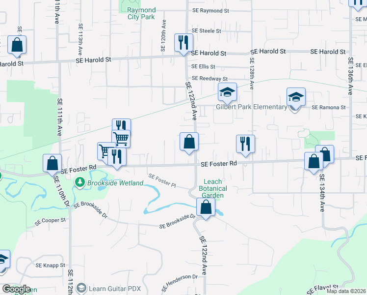 map of restaurants, bars, coffee shops, grocery stores, and more near 12135 Southeast Foster Road in Portland