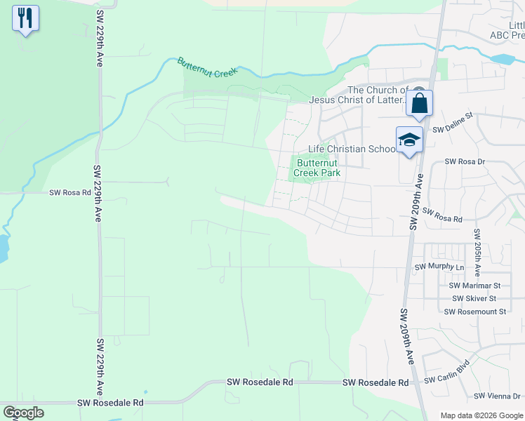 map of restaurants, bars, coffee shops, grocery stores, and more near 22035 Southwest Murphy Lane in Beaverton