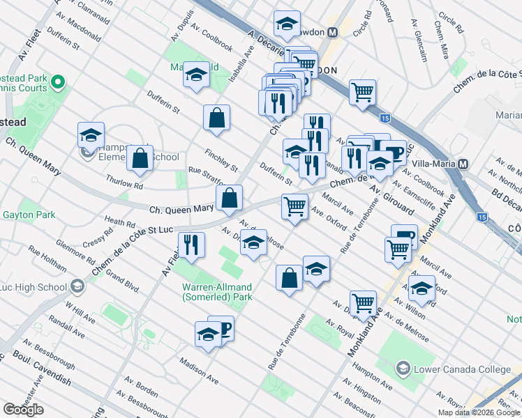 map of restaurants, bars, coffee shops, grocery stores, and more near 4877 Avenue Wilson in Montrã©Al
