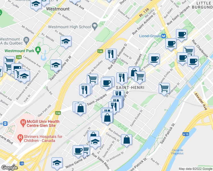 map of restaurants, bars, coffee shops, grocery stores, and more near 770 Rue Saint-Ferdinand in Montreal