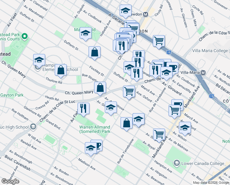 map of restaurants, bars, coffee shops, grocery stores, and more near 4877 Avenue Wilson in Montrã©Al