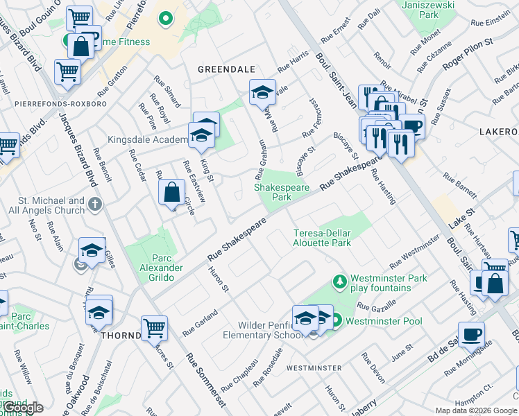map of restaurants, bars, coffee shops, grocery stores, and more near 4274 Rue Graham in Montréal