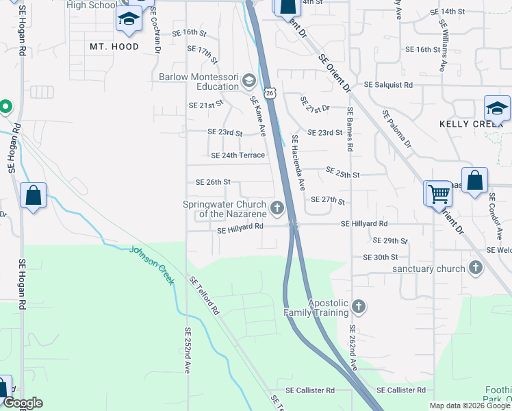 map of restaurants, bars, coffee shops, grocery stores, and more near 3337 Southeast Hillyard Road in Gresham