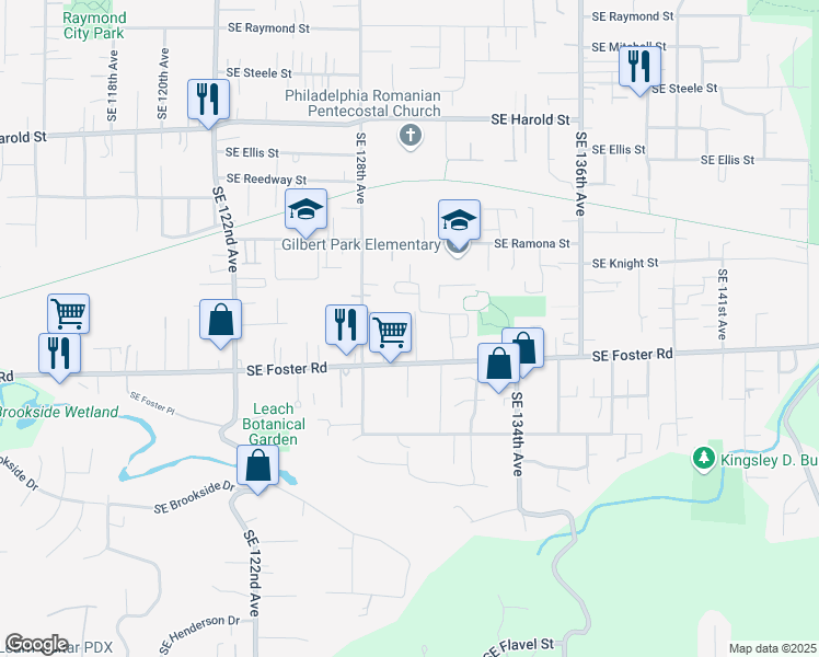 map of restaurants, bars, coffee shops, grocery stores, and more near 12923 Southeast Foster Road in Portland