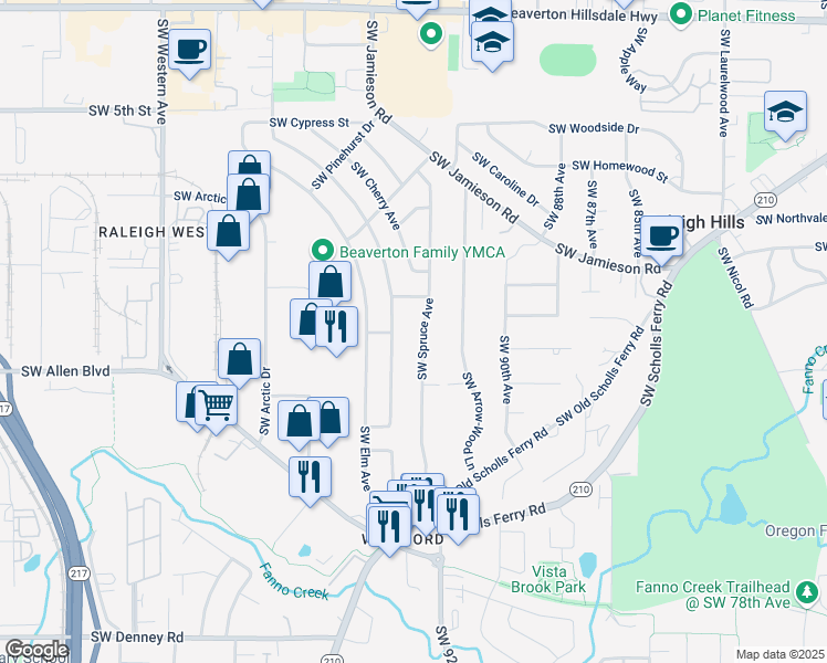 map of restaurants, bars, coffee shops, grocery stores, and more near 5950 Southwest Chestnut Avenue in Beaverton