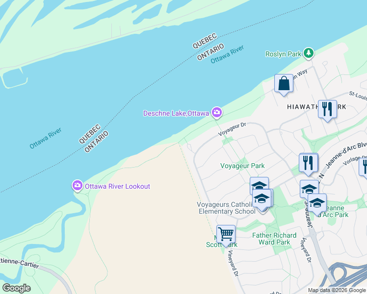 map of restaurants, bars, coffee shops, grocery stores, and more near 804 Fairwinds Terrace in Ottawa