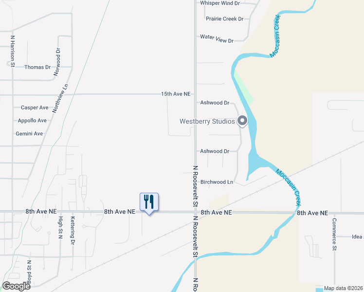 map of restaurants, bars, coffee shops, grocery stores, and more near 1215 North Roosevelt Street in Aberdeen