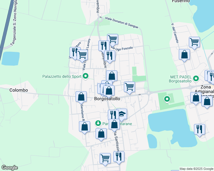 map of restaurants, bars, coffee shops, grocery stores, and more near 48 Via IV Novembre in Borgosatollo