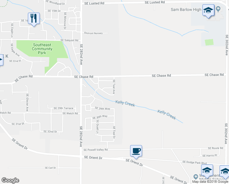 map of restaurants, bars, coffee shops, grocery stores, and more near 2766 Southeast Teal Avenue in Gresham