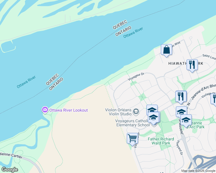 map of restaurants, bars, coffee shops, grocery stores, and more near 800 Fairwinds Terrace in Ottawa