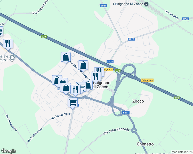 map of restaurants, bars, coffee shops, grocery stores, and more near 29 Via Gian Giorgio Trissino in Grisignano di Zocco