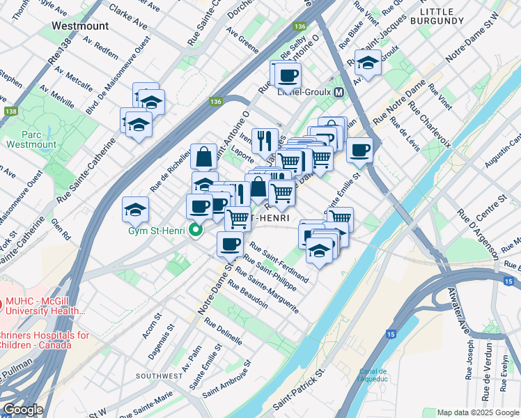 map of restaurants, bars, coffee shops, grocery stores, and more near 4013 Rue Notre-Dame Ouest in Montréal