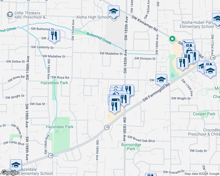 map of restaurants, bars, coffee shops, grocery stores, and more near 5820 Southwest 187th Place in Aloha