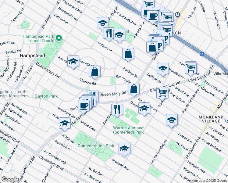 map of restaurants, bars, coffee shops, grocery stores, and more near 8 Rue Ellerdale in Hampstead