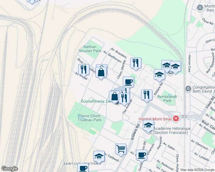map of restaurants, bars, coffee shops, grocery stores, and more near 6625 Chemin Mackle in Côte Saint-Luc