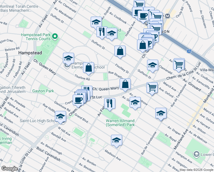 map of restaurants, bars, coffee shops, grocery stores, and more near 8 Rue Ellerdale in Hampstead