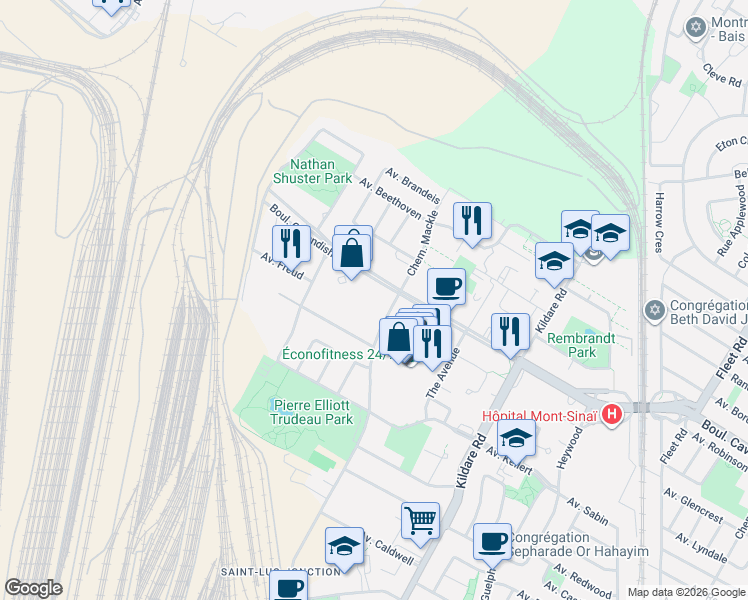 map of restaurants, bars, coffee shops, grocery stores, and more near 6635 Chemin Mackle in Côte Saint-Luc
