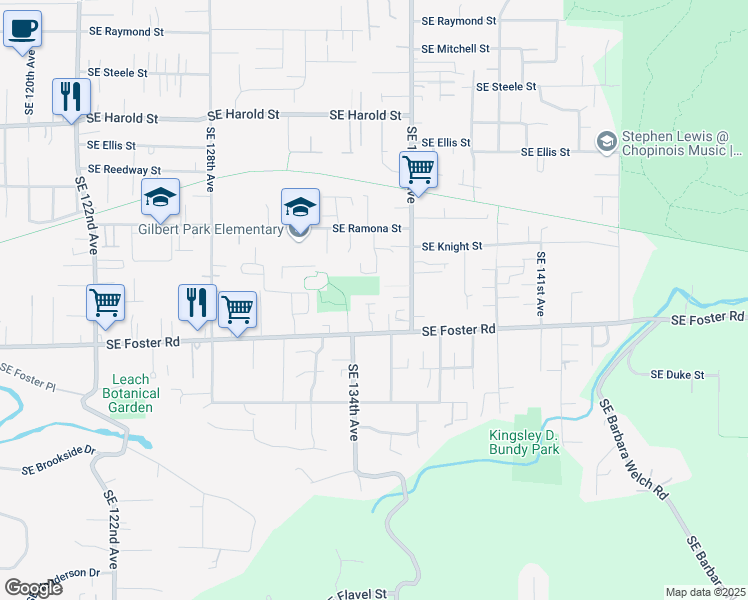 map of restaurants, bars, coffee shops, grocery stores, and more near 6003 Southeast 136th Avenue in Portland