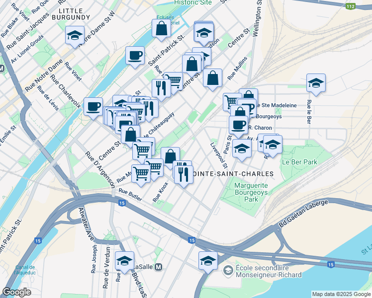 map of restaurants, bars, coffee shops, grocery stores, and more near 2381 Rue Knox in Montréal