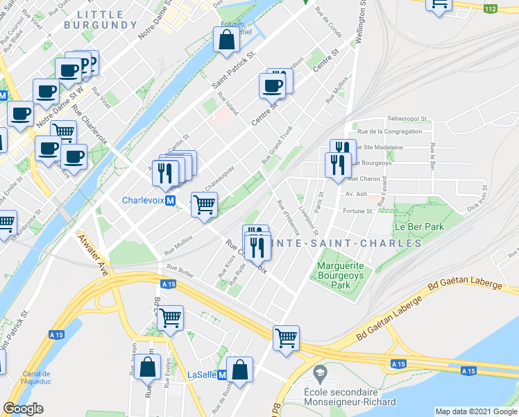 map of restaurants, bars, coffee shops, grocery stores, and more near 2381 Rue Knox in Montrã©Al