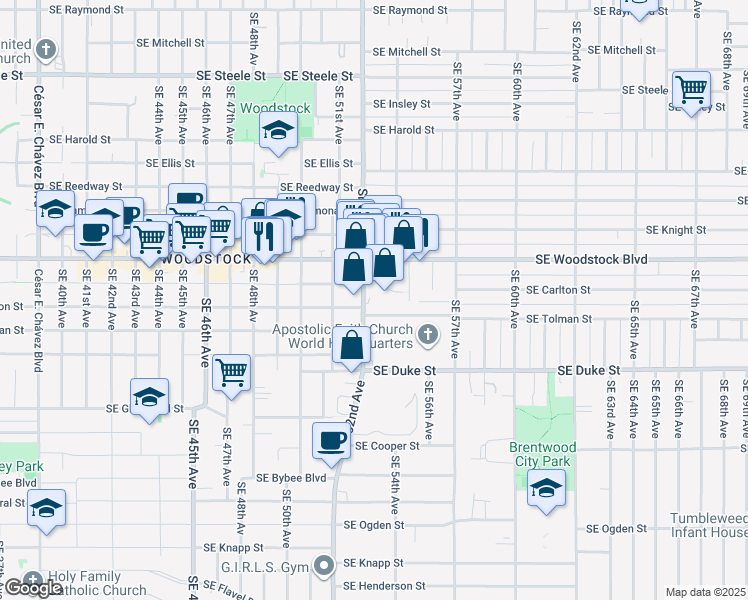 map of restaurants, bars, coffee shops, grocery stores, and more near in Portland