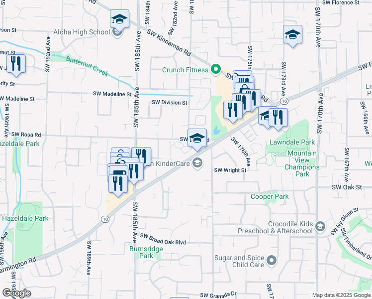 map of restaurants, bars, coffee shops, grocery stores, and more near 18065 Southwest Rosa Road in Aloha