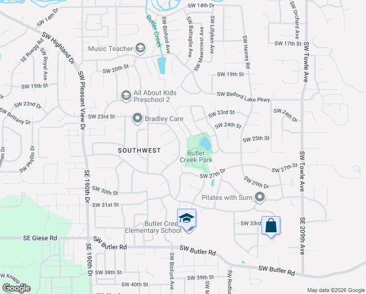 map of restaurants, bars, coffee shops, grocery stores, and more near 2650 Southwest Meyers Drive in Gresham