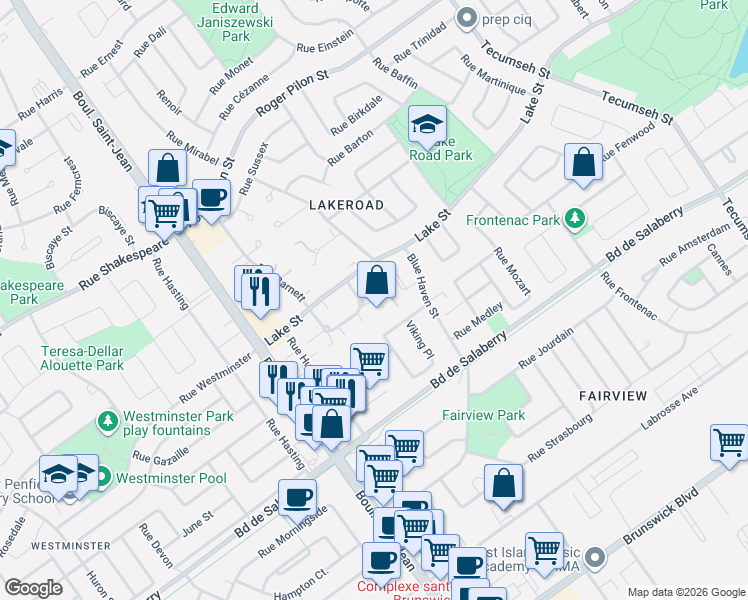 map of restaurants, bars, coffee shops, grocery stores, and more near 4662 Rue Lake in Dollard-des-Ormeaux