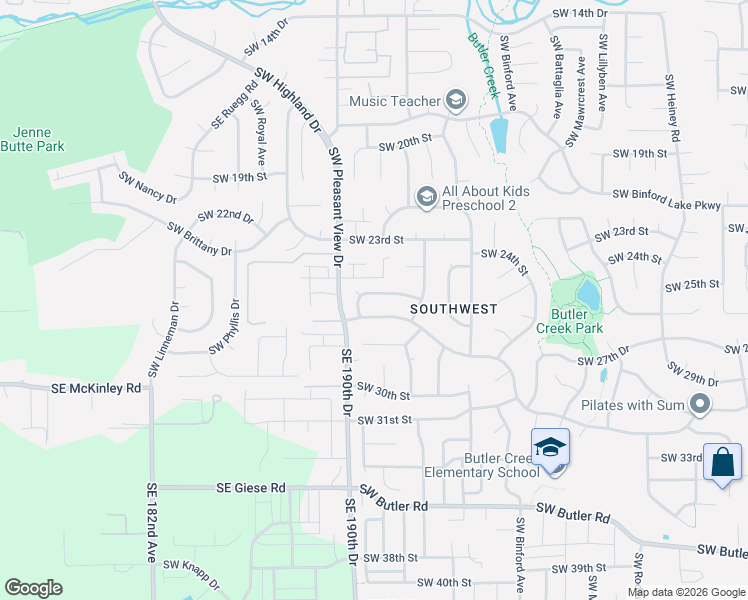 map of restaurants, bars, coffee shops, grocery stores, and more near 3312 Southwest 26th Street in Gresham