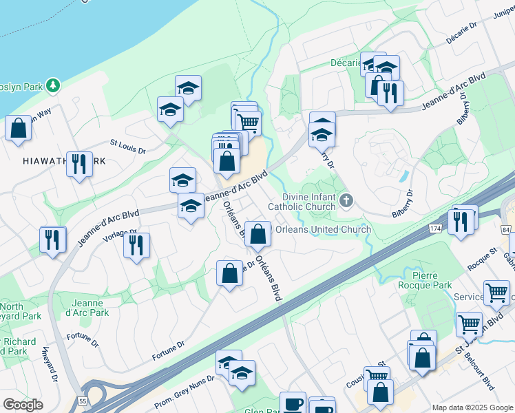 map of restaurants, bars, coffee shops, grocery stores, and more near Colony Square in Ottawa