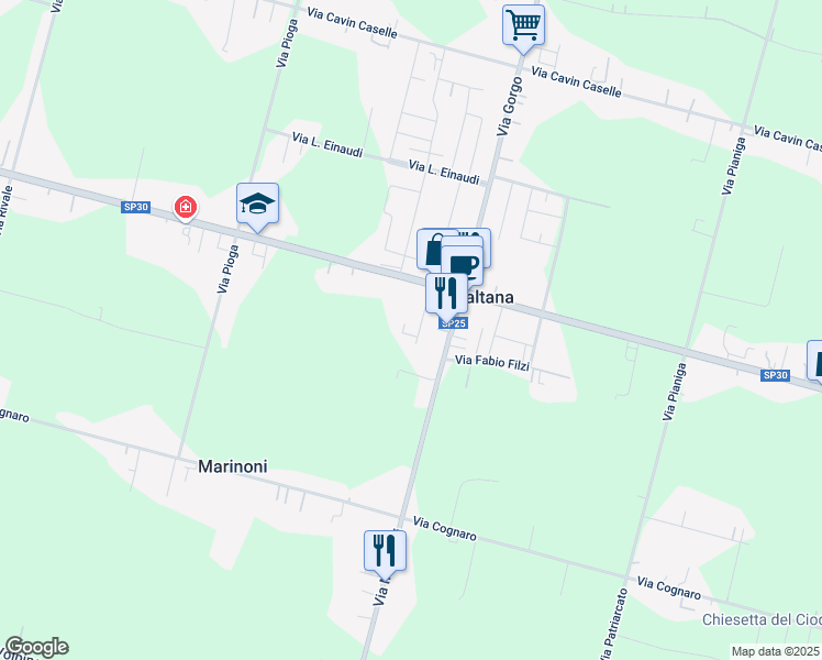 map of restaurants, bars, coffee shops, grocery stores, and more near 8 Via Don Adolfo Gallerani in Caltana