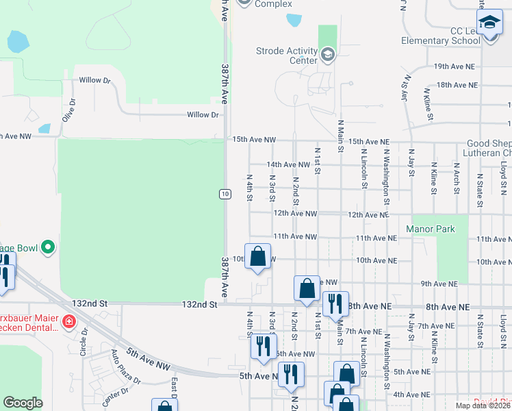 map of restaurants, bars, coffee shops, grocery stores, and more near 1201-1299 N 3rd St in Aberdeen
