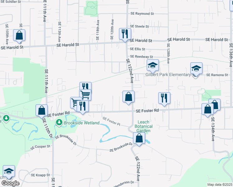 map of restaurants, bars, coffee shops, grocery stores, and more near 6050 Southeast 120th Avenue in Portland