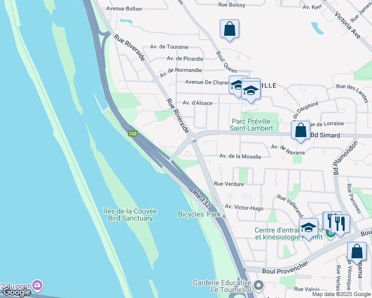 map of restaurants, bars, coffee shops, grocery stores, and more near 42 Place le Marronnier in Saint-Lambert