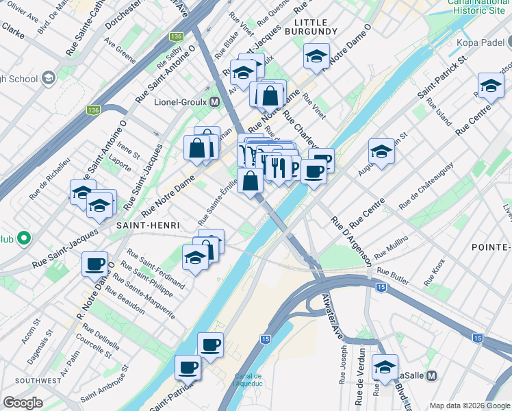 map of restaurants, bars, coffee shops, grocery stores, and more near 80 Rue Bérard in Montréal
