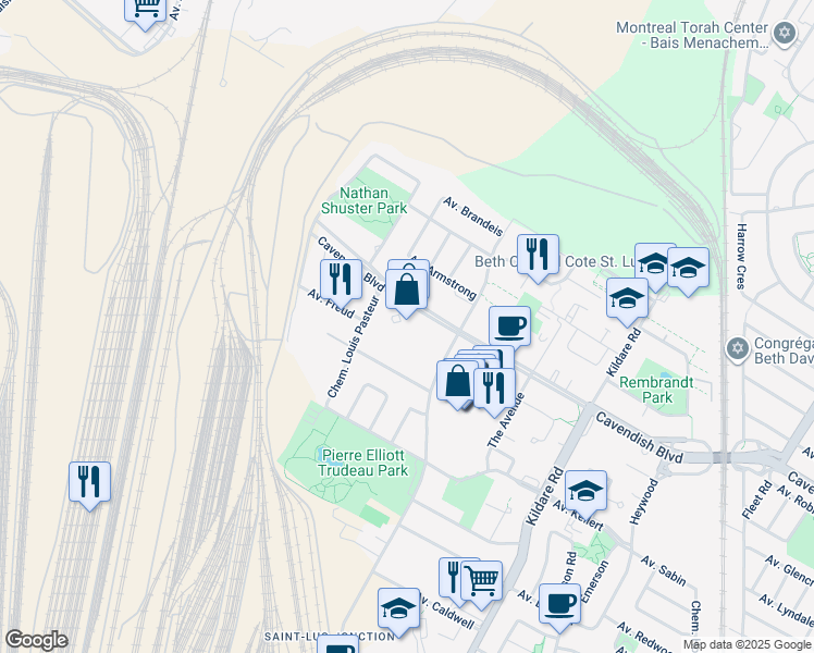 map of restaurants, bars, coffee shops, grocery stores, and more near 5900 Boulevard Cavendish in Côte Saint-Luc