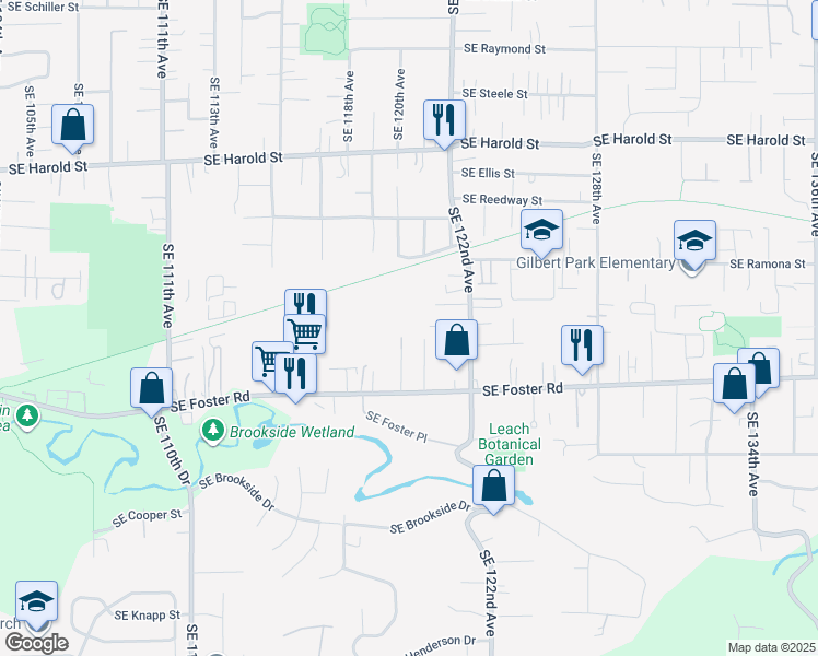 map of restaurants, bars, coffee shops, grocery stores, and more near 6050 Southeast 120th Avenue in Portland