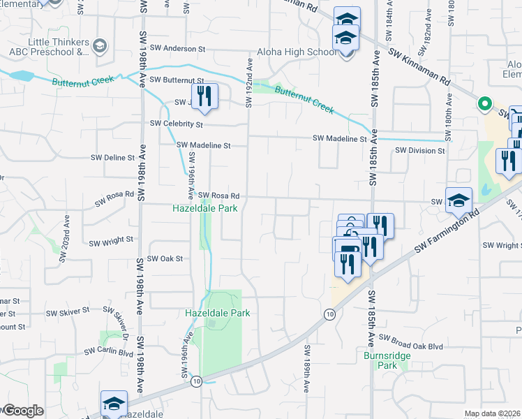 map of restaurants, bars, coffee shops, grocery stores, and more near 19127 Southwest Ellerson Street in Beaverton