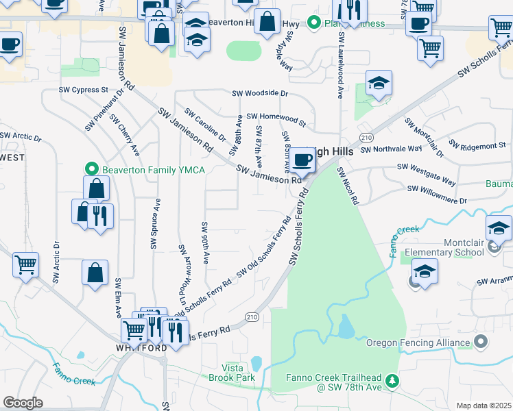 map of restaurants, bars, coffee shops, grocery stores, and more near 8665 Southwest Laurel Leaf Lane in Portland