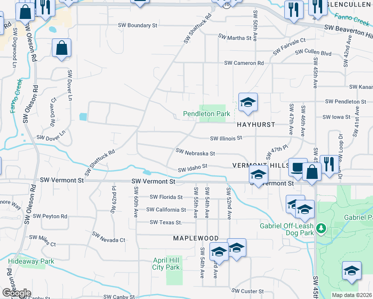 map of restaurants, bars, coffee shops, grocery stores, and more near 6240 Southwest 55th Drive in Portland