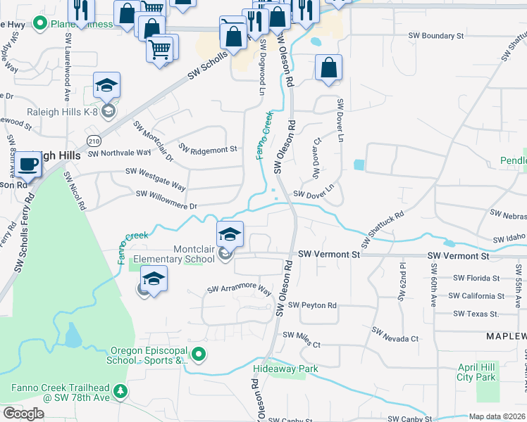 map of restaurants, bars, coffee shops, grocery stores, and more near 7025 Southwest Ivy Lane in Portland